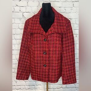 Talbots Red Tweed Wool Blend Blazer - Chic Fall/Winter Suit Jacket